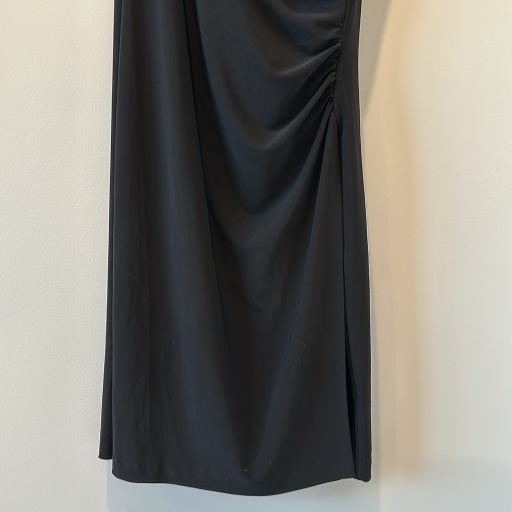 Norma Kamali Black Midi Dress Stretch Jersey Knit Funeral Mature Wedding Guest - Picture 7 of 15